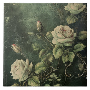 Dark Green Blush Rose Tile
