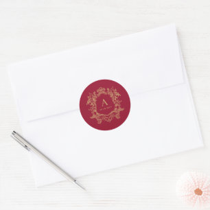 Dark Green Botanical Crest Custom Monogram Initial Classic Round Sticker