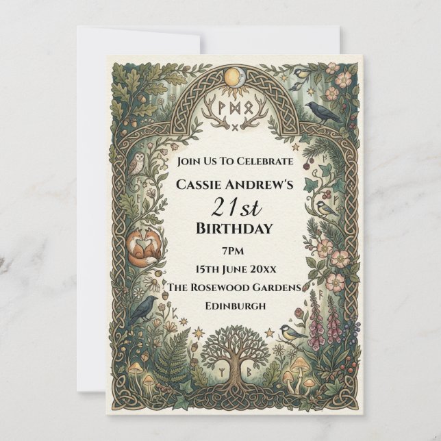 Dark Green Botanical Milestone Birthday Invitation (Front)