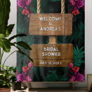 Dark Green Botanical & Pink Floral Bridal Shower  Tapestry