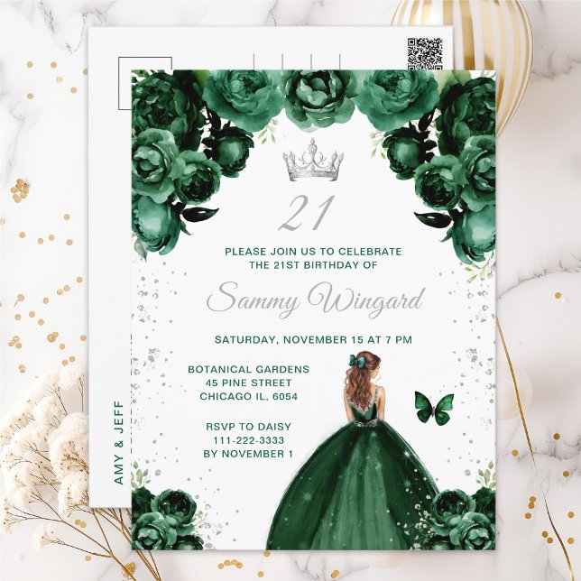 Dark Green Brown Hair Princess Birthday Party Postcard (Creator Uploaded)