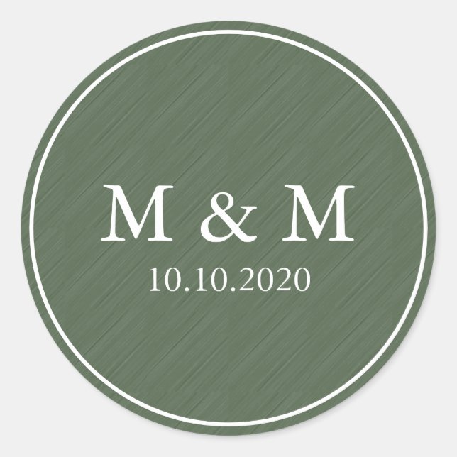 Dark Green Brushed  Wedding Classic Monogram Classic Round Sticker (Front)