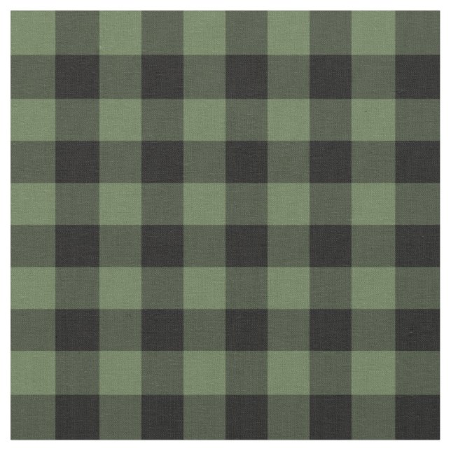 Dark Green Buffalo Check Plaid Fabric (Close Up)