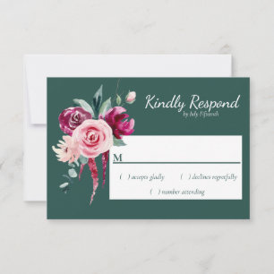 Dark Green, Burgundy & Blush Boho  RSVP Card