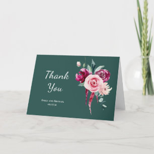 Dark Green, Burgundy & Blush Boho  Thank You Note Card