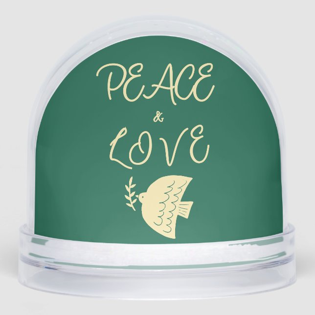 Dark Green & Butter Yellow Photo Peace Love Dove Snowglobe (Front)