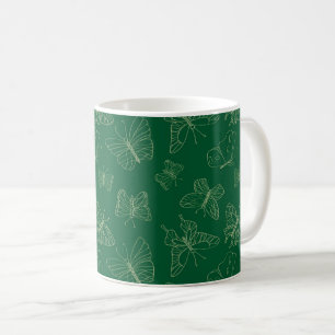 Dark Green Butterfly Print, Nature Inspired Coffee Mug