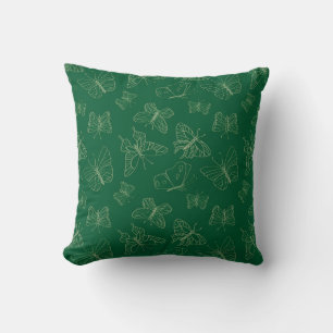 Dark Green Butterfly Print, Nature Inspired Cushion