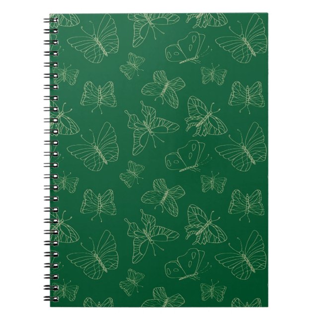 Dark Green Butterfly Print, Nature Inspired Notebook (Front)
