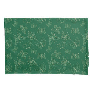 Dark Green Butterfly Print, Nature Inspired Pillowcase