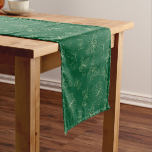 Dark Green Butterfly Print, Nature Inspired Short Table Runner