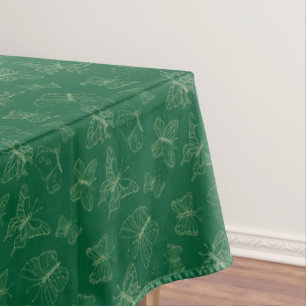 Dark Green Butterfly Print, Nature Inspired Tablecloth