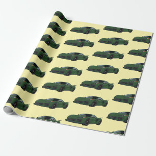 Dark Green C8 Corvette Sports Car Hand Drawn Wrapping Paper