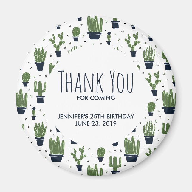 Dark Green Cactus Pattern Rustic Birthday Magnet (Front)