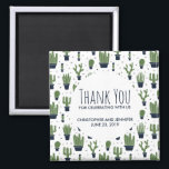 Dark Green Cactus Pattern Rustic Wedding Magnet<br><div class="desc">Wedding magnet with a rustic western flavour. Designed with a bunch of cute green cactuses in a repeating pattern. Specifically,  green coloured prickly cactus,  in all kinds of shapes and sizes,  each sitting in its own dark blue flower pot. Little decorative triangles in between them. Whimsical fun illustration.</div>