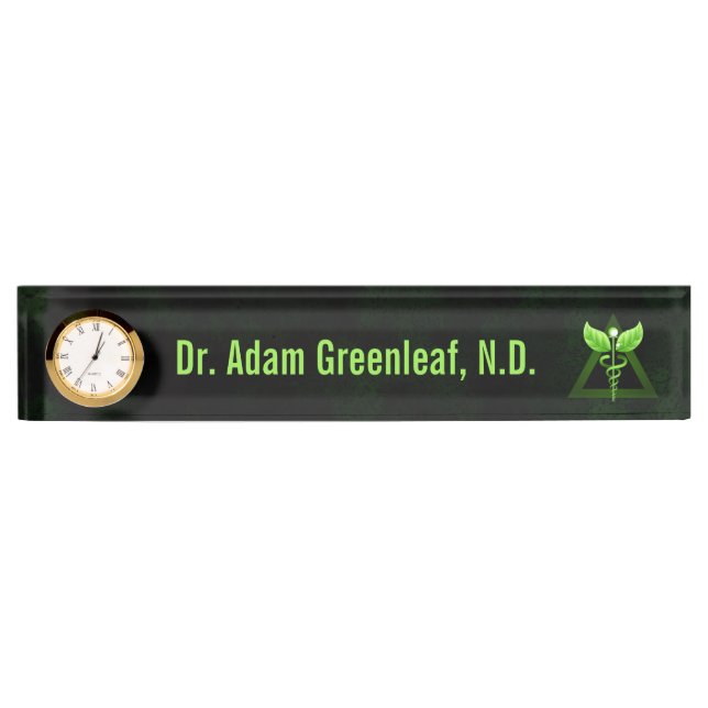 Dark Green Caduceus Alternative Medicine Deskplate Nameplate (Front)