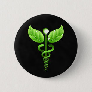Dark Green Caduceus Alternative Medicine Medical 6 Cm Round Badge