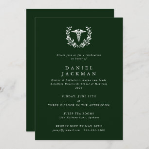 Dark Green Caduceus Medical School Graduation Invitation