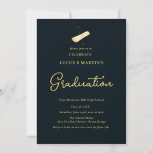 Dark Green Calligraphy Elegant Photo Graduation  Invitation