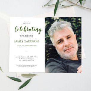 Dark Green Celebration of Life With Photo Funeral Invitation