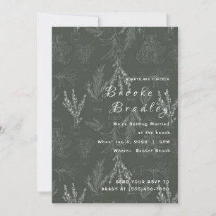 Dark Green Chalk‑Style Botanical Wedding Invitation