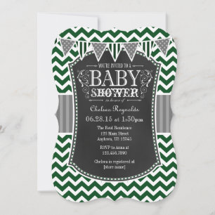 Dark Green Chalkboard Chevron Baby Shower Invite
