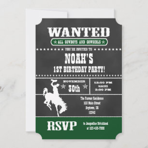 Dark Green Chalkboard Cowboy Birthday Invitation