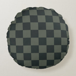 Dark Green Chequerboard Round Cushion