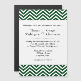 Dark Green Chevron Magnetic Wedding Invitation