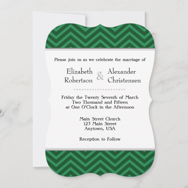 Dark Green Chevron Wedding Invitation (Front)