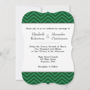Dark Green Chevron Wedding Invitation