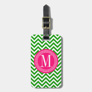 Dark Green Chevron Zigzag Personalised Monogram Luggage Tag