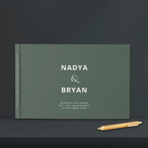 Dark Green Chic Minimalist Wedding Guest Book