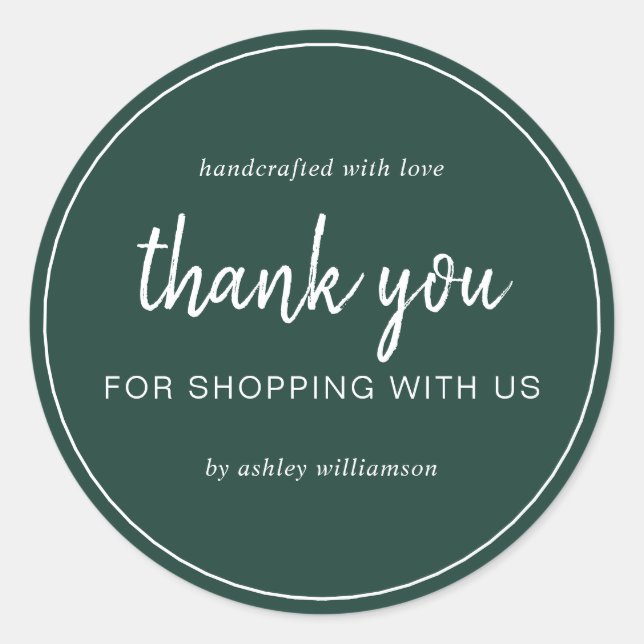 Dark Green Chic Script Thank You For Shopping Classic Round Sticker (Front)