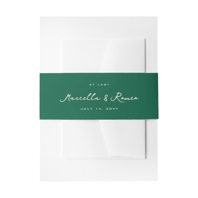 Dark Green Chic Simple Names and Wedding Date Invitation Belly Band (Front Example)