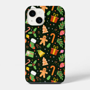 Dark Green Christmas Abstract Pattern iPhone 14 Case