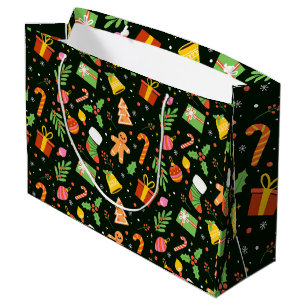 Dark Green Christmas Abstract Pattern Large Gift Bag
