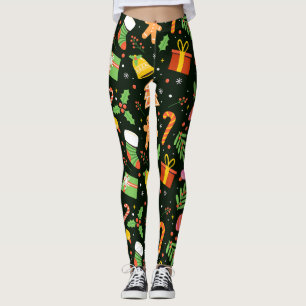 Dark Green Christmas Abstract Pattern Leggings