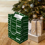 Dark Green Christmas Custom Name Collage Medium Gift Bag<br><div class="desc">This cool personalised gift bag is customised with your name in 9 different beautiful fonts. A cute personalised present with white typography on dark green for Christmas gifts.</div>