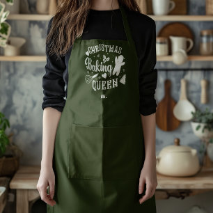 Dark Green Christmas Monogram Baking Queen Mothers Apron