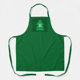 Dark Green Christmas Tree Custom Initial Elegant Apron