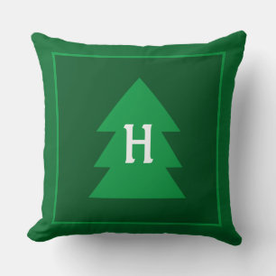 Dark Green Christmas Tree Custom Initial Elegant Cushion