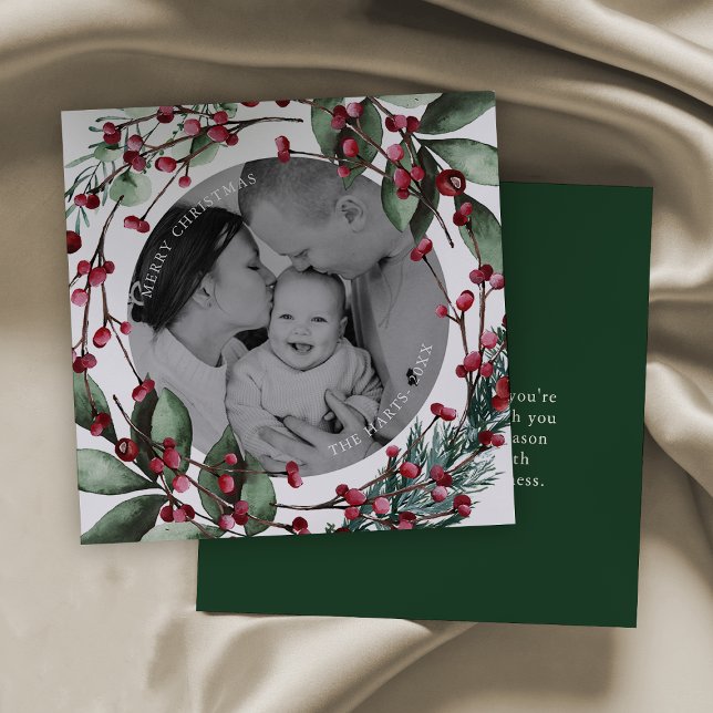 Dark Green Christmas Wreath Pine and Berries Invitation (Creator Uploaded)