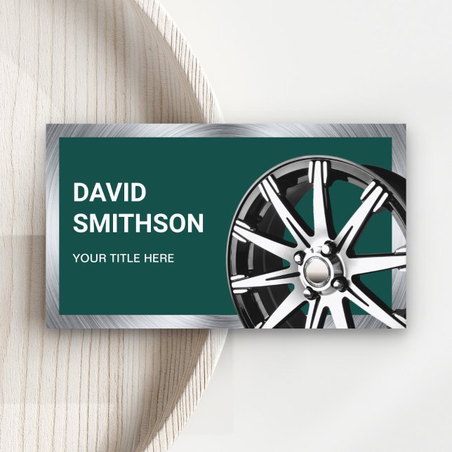 Dark Green Chrome Car Alloy Wheel Rim Mechanic Business Card (Creator Uploaded)