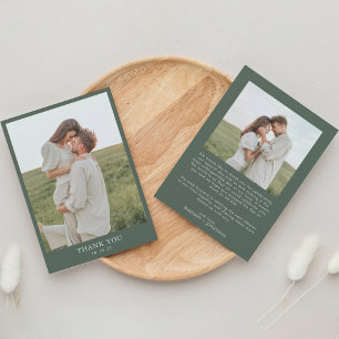 Dark Green Classy Simple 2 Photo Wedding Thank You Card