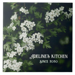 Dark green cottagecore / floral Personalised name Tile