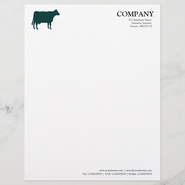 Dark Green Cow - White Custom Letterhead (Front)