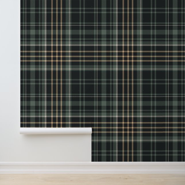 Dark Green Cream Plaid Wallpaper (Application)
