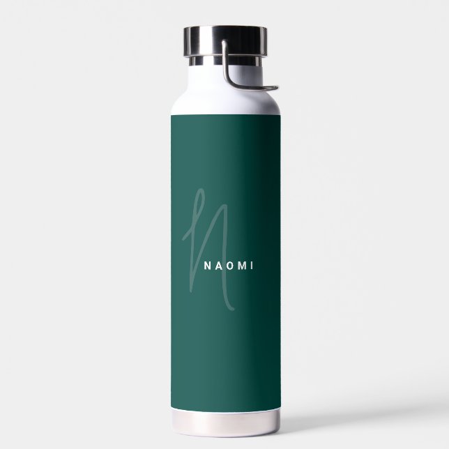 Dark Green | Custom Monogram Script Name Stylish Water Bottle (Left)