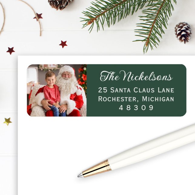Dark Green Custom Photo Holiday Return Address (Creator Uploaded)